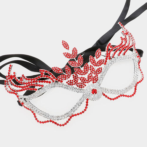 Rhinestone Pave Masquerade Mask - Red