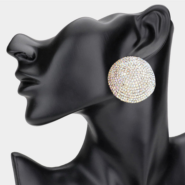 AB, Gold Rhinestone Pave Round Clip on Evening Earrings
