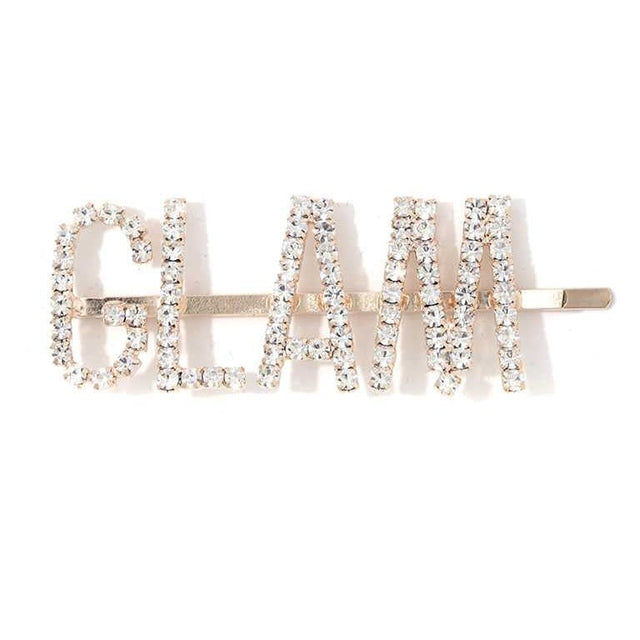 Crystal Pave "GLAM" Hair Pin, Perfect for adding just the right amount of sparkle, elegant glamour to your hair style. Color : Clear/Gold ‚Ä¢Message ‚Ä¢ Size : 2.80" X 1"