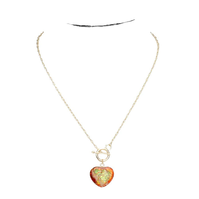 Semi Precious Heart Pendant Toggle Necklace - Yellow - Necklaces