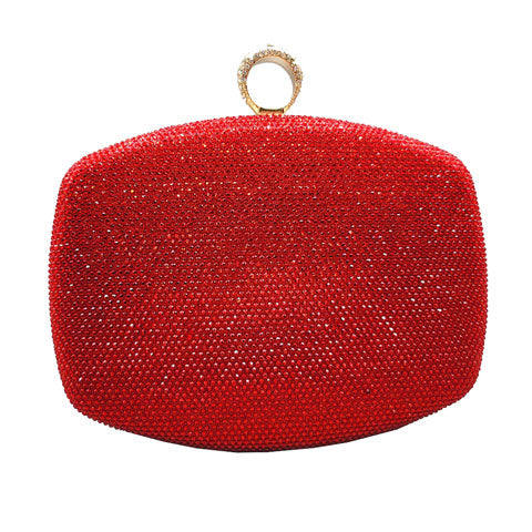 Shimmery Evening Clutch Bag Clasp Closure - Red