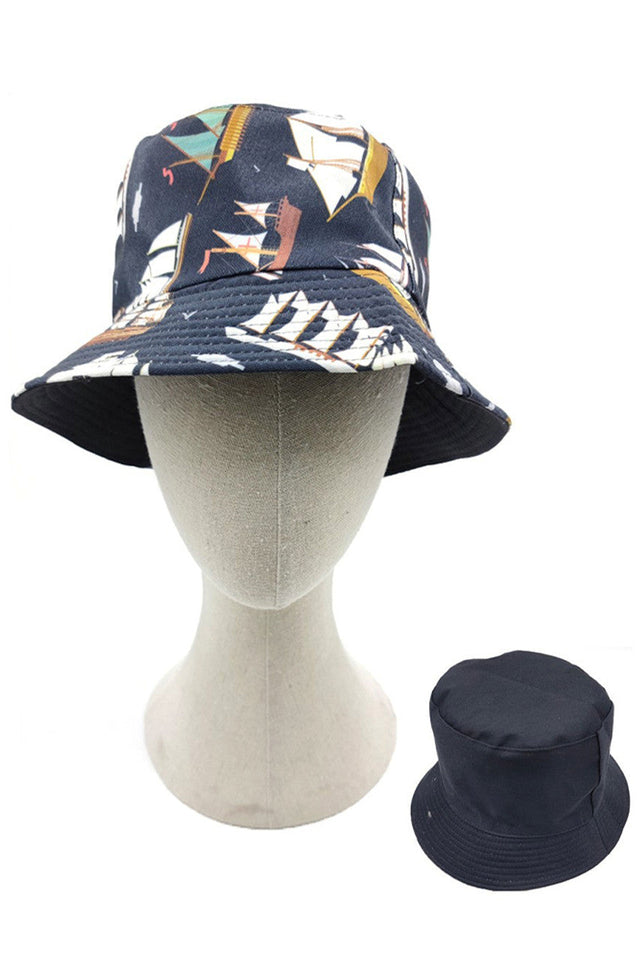 Black Ship Illustration Reversible Bucket Hat features a distinctive ship illustration design, offering versatile styling options for your wardrobe. Constructed with quality materials for durability, it provides effective sun protection while maintaining breathability. The reversible functionality essentially delivers two hats in one, making it an excellent value addition to your accessory collection.