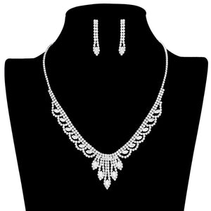 clear silver Cubic Zirconia CZ Marquise Stone Accented Necklace Earring Set will be sure to add an air of timeless elegance, wear it with your favorite evening attire. Perfect Birthday Gift, Christmas Gift, Anniversary Gift, Prom, Valentine's Day Gift, Regalo Cumpleanos, Aniversario, Regalo Navidad, Bridal Jewelry