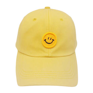 Ready for action in the sunshine, this Smile Accented Yellow Baseball Cap will keep you cool like a cucumber! Keep the sun off your face and your style on point with this sturdy and adjustable cotton cap! Get your sunny day swag on with this rockin' headgear! Perfect Birthday gift, Anniversary, Valentine's Day gift.