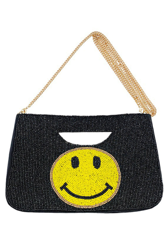 Smile Face Glass Beads Clutch combines playful design with expert craftsmanship. Featuring meticulously arranged glass beads that form a cheerful, smiley face, this clutch adds a distinctive touch to any outfit. Its compact size offers convenient portability while securely holding essentials, making it ideal for both casual outings and special occasions. Crafted with attention to detail, this accessory balances style and function for those seeking a unique statement piece. 