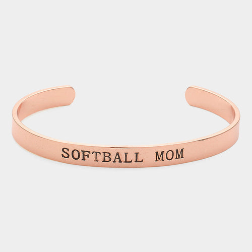 Softball Mom Message Gold Dipped Metal Cuff Bracelet - Rose Gold
