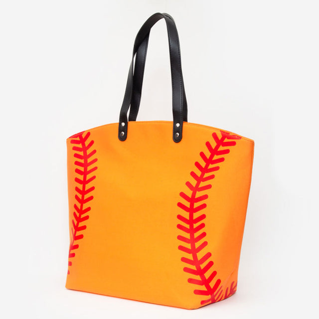 Orange Softball Stitch Large Tote Bag / Shoulder Bag