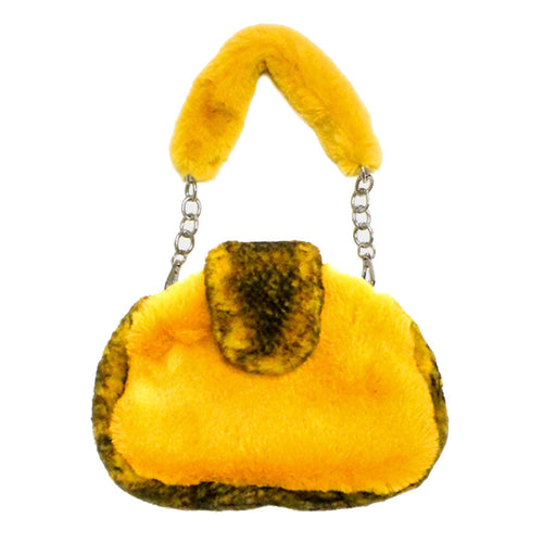 Solid Color Pattern Detailed Faux Fur Shoulder Bag - Mustard