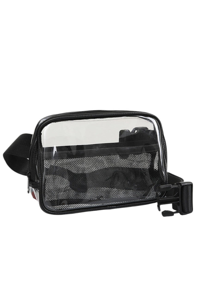 Black Solid Color Trim Clear Waist Crossbody Bag combines practicality with modern style. Its transparent design allows for easy visibility of contents, while the solid color trim adds a sleek, polished finish. Designed for hands-free convenience, it secures comfortably around the waist, making it ideal for travel, events, or daily use where quick access and security are essential. Durable materials ensure long-lasting wear without compromising on lightweight comfort.