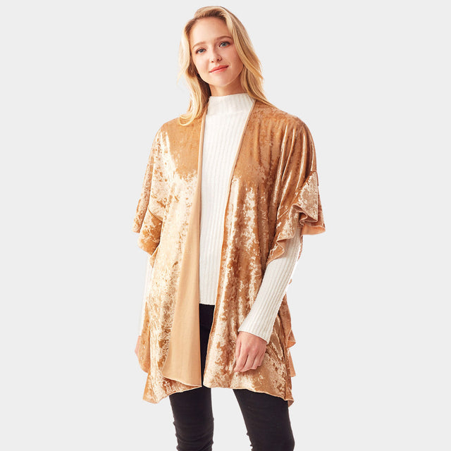 Gold Solid Velvet Shawl Poncho