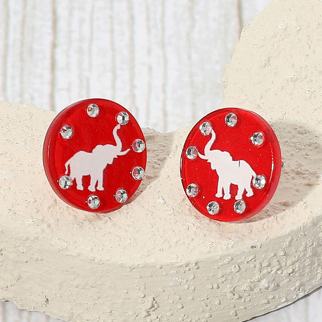 Red Sparkle Accent Game Day Elephant Disc Stud Earrings