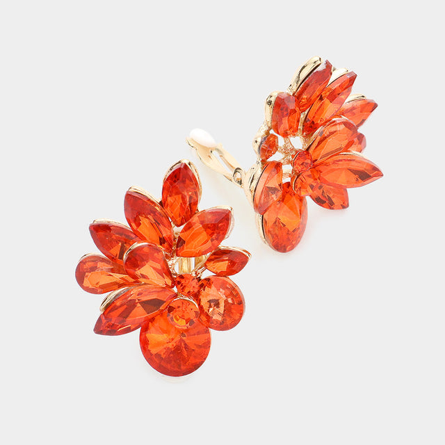 Orange Spike Leaf Clip-On Earrings