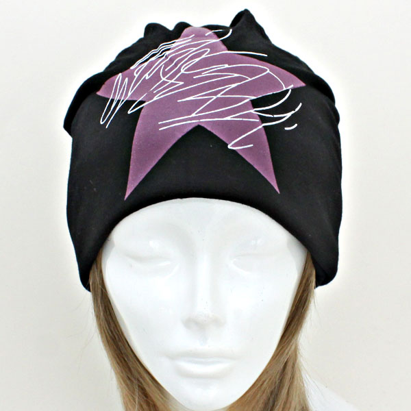 Purple , Black Star Light Polyester Beanie