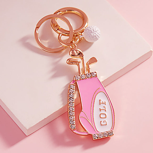 Pink Stone Paved Enamel Golf Bag Keychain