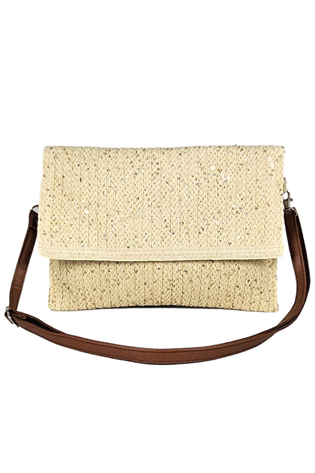 Straw Sequins Accent Clutch Crossbody Bag expertly blends natural materials with refined detailing. Crafted from high-quality straw, it features subtle sequin embellishments that provide a sophisticated sparkle while maintaining an organic aesthetic. Designed for versatility, the crossbody strap ensures comfortable, hands-free wear, making it suitable for both daytime and evening occasions. This lightweight yet sturdy bag offers a stylish solution for carrying essentials with ease and elegance. 