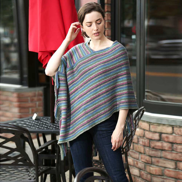 Gray Striped Lurex Knitted Poncho