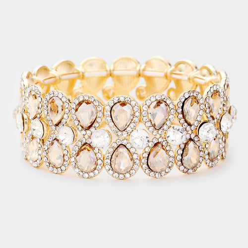 Pulsera elástica de noche con cristales pavé en forma de lágrima - Gold, Lt Col Topaz