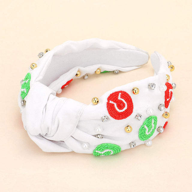 Multi Tennis Ball Seed Beaded Pearl Metal Ball Stone Cluster Embellished Knot Headband