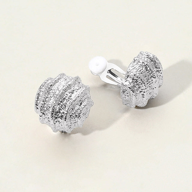 Silver Textured Metal Ripple Ball Clip On Earrings