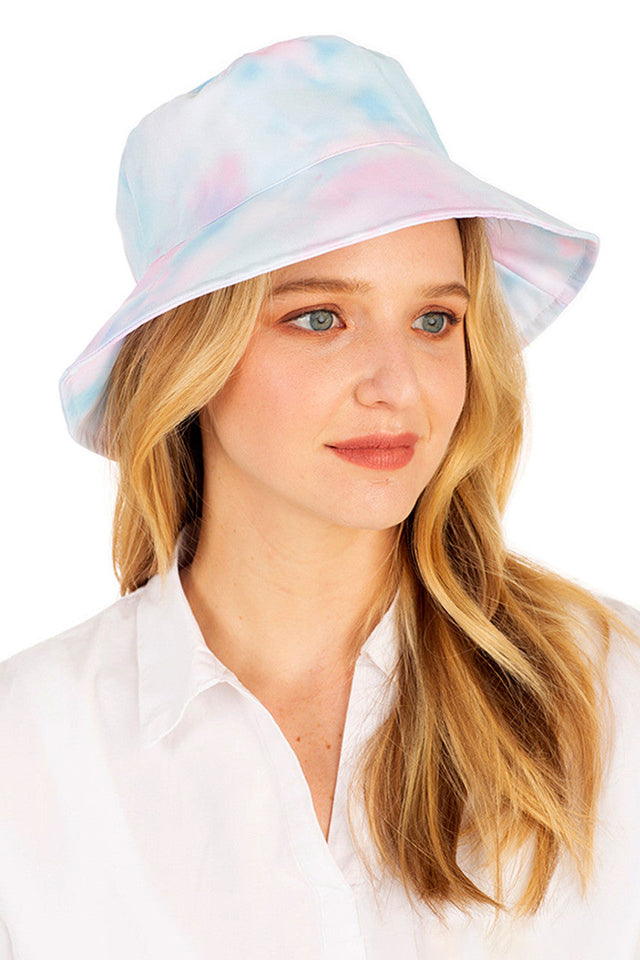 Pink TIE DYE BUCKET HAT combines functional sun protection with artistic expression. The premium fabric features hand-dyed patterns, creating a one-of-a-kind accessory that resists fading. Its structured design maintains shape while providing 360-degree shade coverage, making it an essential addition to your headwear collection for both practical protection and statement style. 