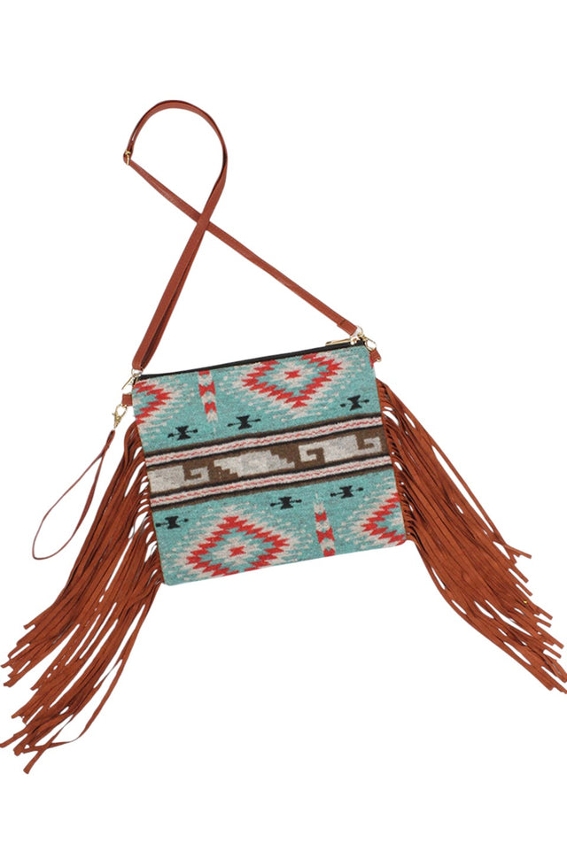 Turquoise Western Tassel Crossbody Bag combines classic western style with practical design. Crafted for durability and ease of use, it features a secure crossbody strap for hands-free convenience and decorative tassels that add a distinctive flair. Ideal for everyday wear, this bag offers ample space to organize essentials while complementing a variety of outfits with its timeless, expert-crafted aesthetic. 