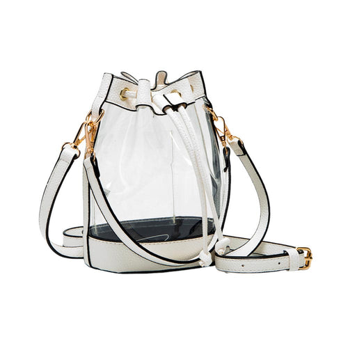Solid Faux Leather Transparent Bucket Bag - White
