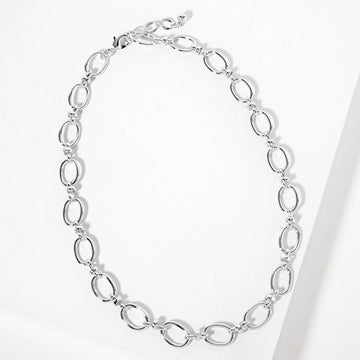 Rhodium White Gold Dipped Oval Link Chain Necklace