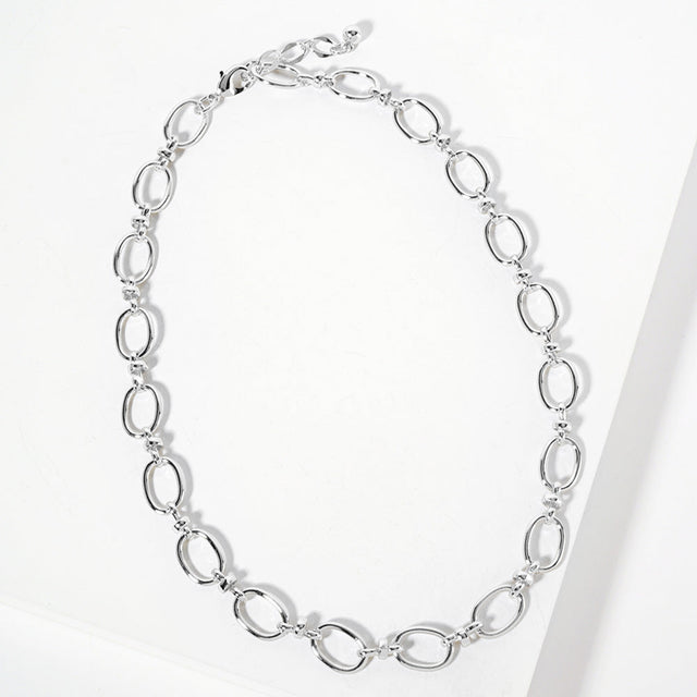Rhodium White Gold Dipped Oval Link Chain Necklace