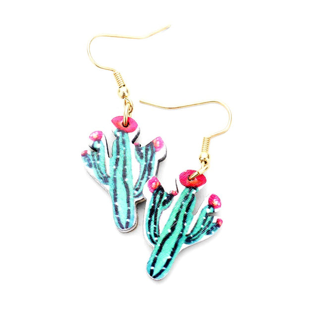 Nadia Wood Watercolor Plant Dangle Earrings - LightGreen