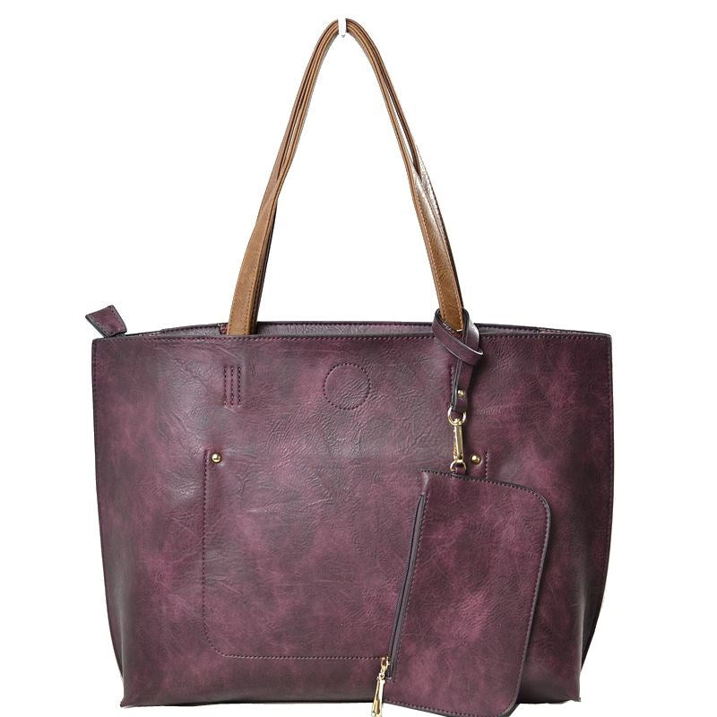 Plum Thea Soft PU Vegan Leather 2 in 1 Tote Crossbody Handbag with Detachable Wristler Coin Purse, Best Seller Tote, Handbag has plenty of room to fit all your items, available in a few colors. Handbag also comes with a removable insert bag that doubles as lining to the bag, or can be removed and worn as a crossbody bag. This 2 in 1 tote bag is just what the boss lady needs!