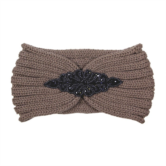 mbellished Beaded Flower Applique Cable Knit Headband Earmuff Ear Warmer can be worn centered or to the side, will shield your ears from cold winter weather. Earband is soft, comfy & warm, adds a trendy style to your look while protecting you of the cold winds, keeps you toasty. Pink, Black, Ivory, Gray; 100% Acrylic