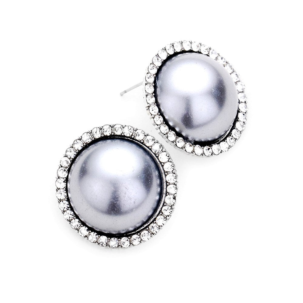 Classic Elegant Crystal Pave Trimmed Pearl Stud Earrings Special Occasion, elegance becomes you in these lustrous studs, luminous faux pearls and sparkling pavé rhinestones adding just the right amount of shine, a look that’s polished to perfection. Rhodium, Gold, Gray; Weddings, Prom, Sweet 16, Quinceanera, Graduation