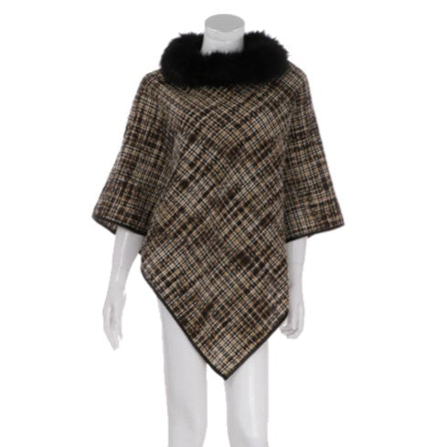 Soft Cozy Warm Plaid Check Poncho Faux Fur Neck Collar Poncho Ruana, ensure your upper body stays perfectly toasty when the temperatures drop, classic, gently nestles around the neck, feels comfortable. An eye catcher, will become your favorite accessory, coordinates with all your winter outfits. Ideal Holiday Gift