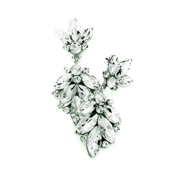 Elegant Rosa Crystal Marquise Ornate Floral Evening Earrings Special Occasion, ideal for parties, events, holidays, pair these post back earrings with any ensemble for a polished look. Size: 1" X 2". Post Back