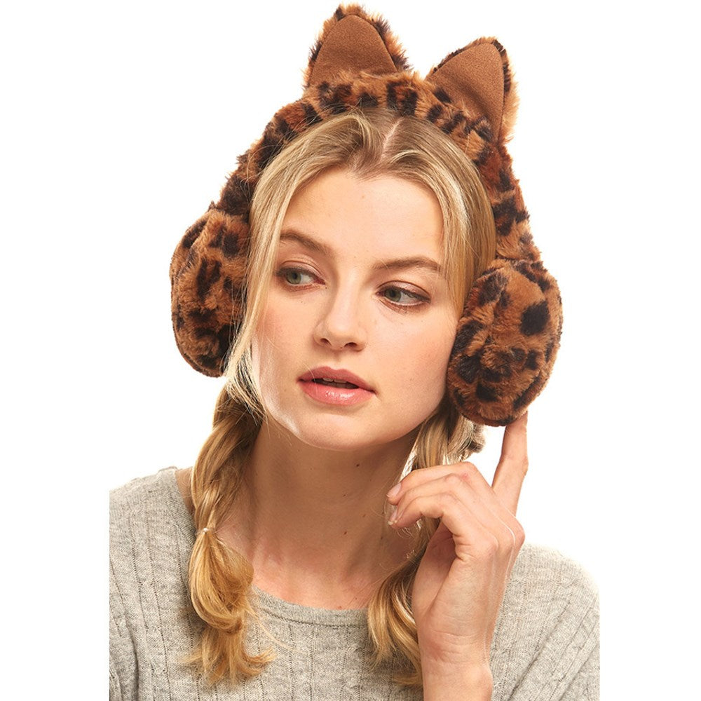 Plush Brown Leopard Print Cat Ear Brown Faux Fur Earmuffs Cat Ear Earmuffs Leopard Print Earmuffs, Plush hat-hair-free option to beanies/hats, so comfy/warm, fit securely around your head & against your ears. Stay cute & cozy this season with these muffs, the perfect cold weather accessory. Perfect Gift Birthday, Holiday, Christmas