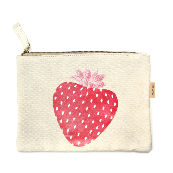 Strawberry Cotton Canvas Eco Pouch Bag