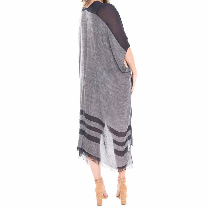 Two Tone Line Long Cover-up Cardigan Poncho Kimono, Beach/Poolside chic is made easy with this lightweight cover-up featuring tonal line & a relaxed silhouette, look perfectly breezy & laid-back as you head to the beach. An accessory easy to pair with so many tops, elevating any casual outfit! Perfect Gift! 