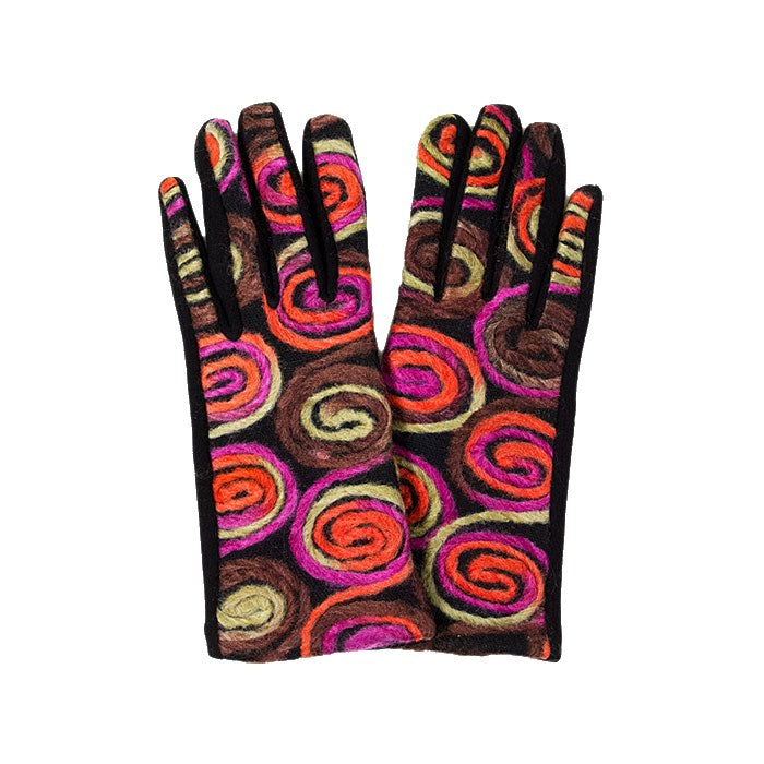 Multi Color Yarn Circular Embroidery Warm Smart Touch Gloves, gives your look so much eye-catching texture w circular design embellishment, on a cozy faux suede feel, fashionable, attractive, cute looking in winter season, these warm accessories allow you to use your phones. Perfect Gift! Black, Brown, Navy, Coral