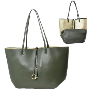 Soft Pebbled Faux Leather Reversible 2in1 Tote, Shoulder Handbag, comes with a coordinating zippered bag, can be used over the shoulder/crossbody. Easy-to-carry is completed with gold-tone hardware; Dimen: 17"x5"x11"; Dark Gray/Blue; Navy/Red; Black/Gray; Red/Black; Double Handle; Detachable bag included; 52″ Adj Strap