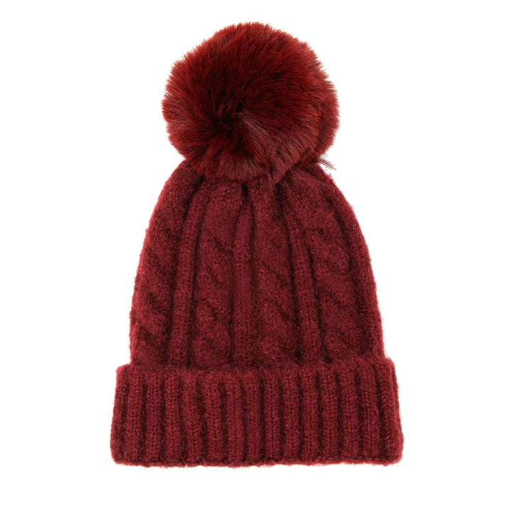 Chunky Warm Cable Knit Pom Pom Solid Beanie Winter Hat, accessorize the fun way with this faux fur pom pom knit hat, the autumnal touch you need to finish your outfit in style. Keep warm, be trendy; Great winter gift accessory! Gray, Beige, Black, Burgundy, Green, Ivory, Mustard, Navy, Pink, Red; One Size; 100% Acrylic