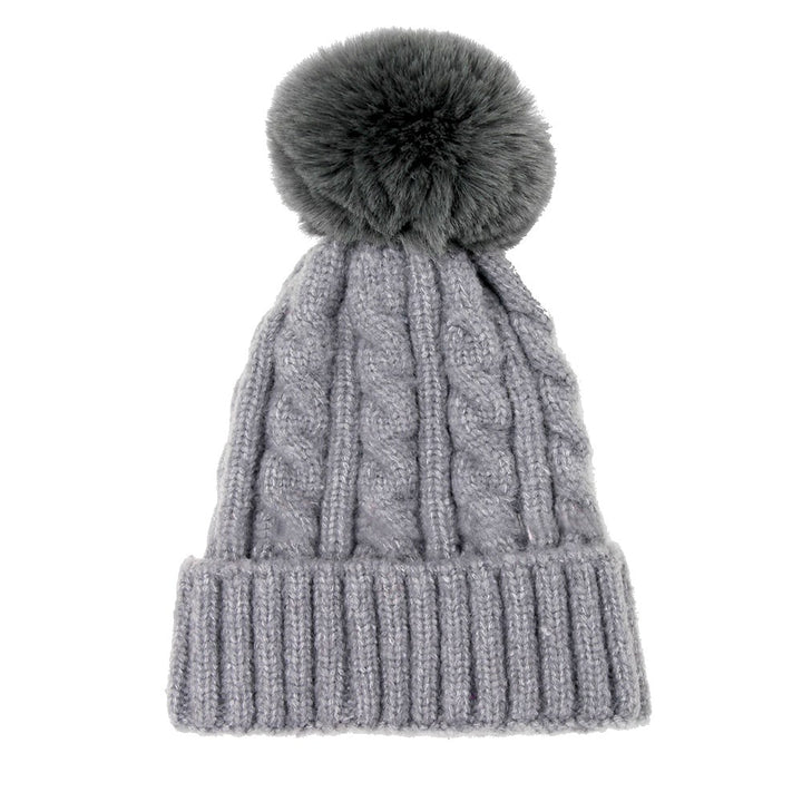 Chunky Warm Cable Knit Pom Pom Solid Beanie Winter Hat, accessorize the fun way with this faux fur pom pom knit hat, the autumnal touch you need to finish your outfit in style. Keep warm, be trendy; Great winter gift accessory! Gray, Beige, Black, Burgundy, Green, Ivory, Mustard, Navy, Pink, Red; One Size; 100% Acrylic