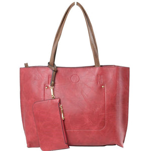 Red Thea Soft PU Vegan Leather 2 in 1 Tote Crossbody Handbag with Detachable Wristler Coin Purse, Best Seller Tote, Handbag has plenty of room to fit all your items, available in a few colors. Handbag also comes with a removable insert bag that doubles as lining to the bag, or can be removed and worn as a crossbody bag. This 2 in 1 tote bag is just what the boss lady needs!