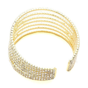 7-Row Rhinestone Crystal Cuff Bracelet Special Occasion. Rows of dazzling rhinestones & an open end for easy flexible fit. Get cuffed with glitz & glam in this sparkling crystal cuff! Goes from office to evening with ease. Perfect gift for loved one. Weddings, Prom, Sweet 16, Quinceanera, Graduation, Holiday Parties