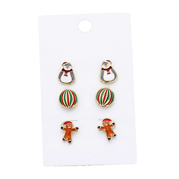 3Pairs Christmas Enamel Penguin Ornament Gingerbread Man Earrings Christmas Trio Earrings, perfect for the festive season, embrace the Christmas spirit with these cute studs, these adorable 3pack earrings are bound to cause a smile or two. Perfect Gift December Birthday, Christmas, Stocking Stuffer, Secret Santa, BFF