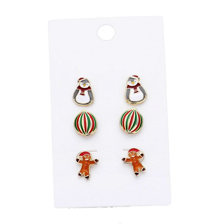 3Pairs Christmas Enamel Penguin Ornament Gingerbread Man Earrings Christmas Trio Earrings, perfect for the festive season, embrace the Christmas spirit with these cute studs, these adorable 3pack earrings are bound to cause a smile or two. Perfect Gift December Birthday, Christmas, Stocking Stuffer, Secret Santa, BFF