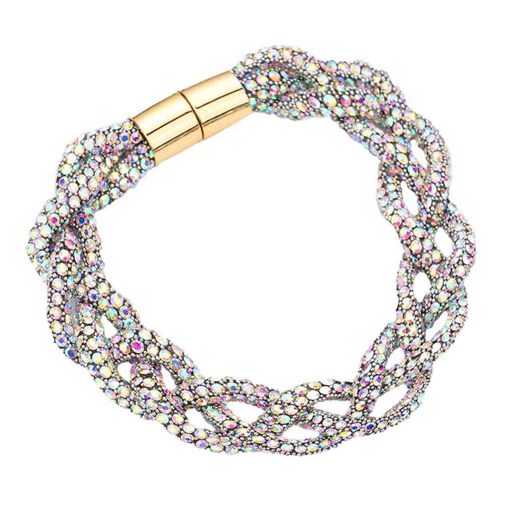 AB Bling Braided Magnetic Bracelet, Glam up your look with this Magnetic bracelet featuring an alluring braided mesh design and high polish finish for extra sheen. The magnet clasp keeps the bracelet secure on your wrist and makes it easy to wear and take off. This wide braided bracelet works well as a statement jewelry piece. Awesome gift for birthday, Anniversary, Valentine’s Day or any special occasion.
