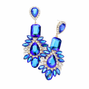 AB Blue Gold Multi Stone Evening Statement Special Occasion Earrings, perfect set of sparkling earrings, pair these glitzy studs with any ensemble for a polished & sophisticated look Ideal for any night out; Perfect Gift Birthday, Holiday, Christmas, Valentine's Day, Anniversary, prom, wedding, sweet 16, Quinceanera etc.