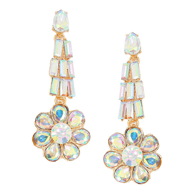 AB Crystal Rhinestone Flower Evening Earrings, put on a pop of color to complete your ensemble. Beautifully crafted design adds a gorgeous glow to any outfit. Perfect for adding just the right amount of shimmer & shine. Perfect for Birthday Gift, Anniversary Gift, Mother's Day Gift, Graduation Gift, Thank you Gift.
