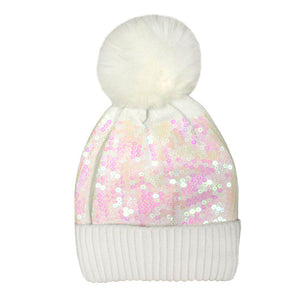 AB  Sequin Embellished Pom Pom Beanie Hat. Before running out the door into the cool air, you’ll want to reach for these toasty beanie to keep your hands incredibly warm. Accessorize the fun way with these beanie , it's the autumnal touch you need to finish your outfit in style. Awesome winter gift accessory!