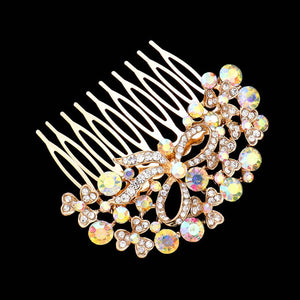 AB Gold Stone Embellished Bow Shamrock Hair Comb. Vintage Hair Piece with glossy rhinestone and elegant artificial pearls,makes your hair pretty exquisite and eye-catching, creating a subtle feminine accent for your bridal hairstyle• Hair Comb is a delicate head collection for wedding, engagement, party, festival and other occasion,will add atmosphere to your special time.